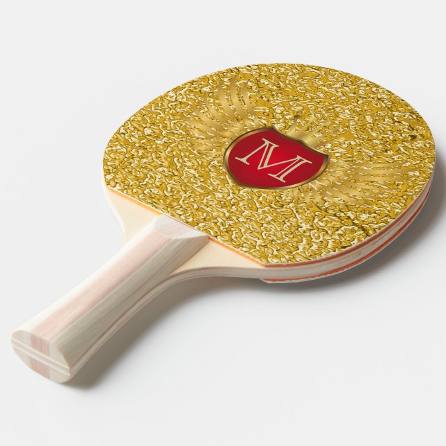 Button RETRO GOLD WINGS + your monogram Ping Pong Paddle (Front Angle)