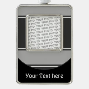 Button RETRO STRIPES + your photo & text Silver Plated Framed Ornament
