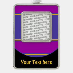 Button RETRO STRIPES + your photo & text Silver Plated Framed Ornament
