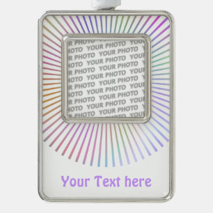 BUTTON ROUND RAYS coloured + your photo & text Silver Plated Framed Ornament