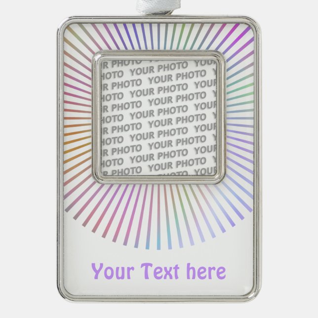 BUTTON ROUND RAYS coloured + your photo & text Silver Plated Framed Ornament (Front)