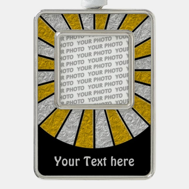 BUTTON ROUND RAYS gold silver + your photo & text Plated Framed Ornament (Front)