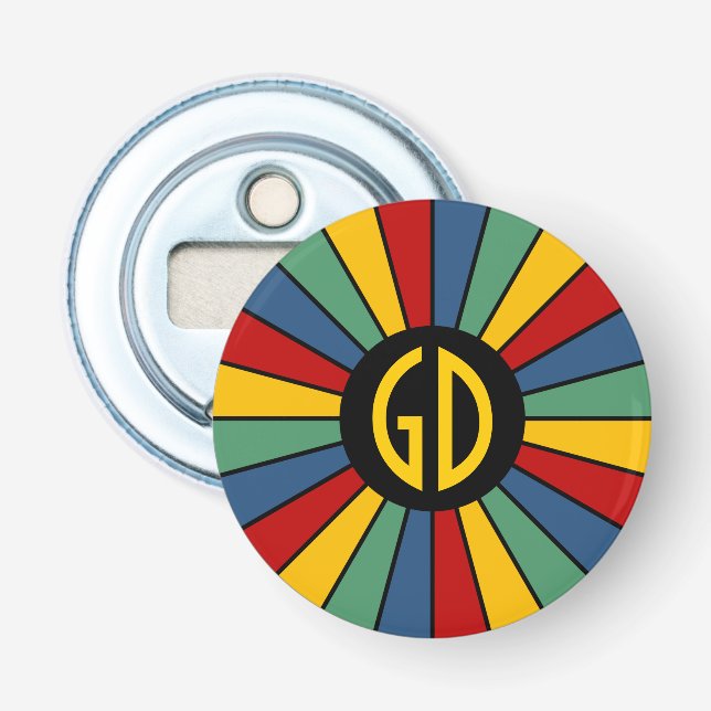 BUTTON ROUND RAYS I + your monogram Bottle Opener (Front)