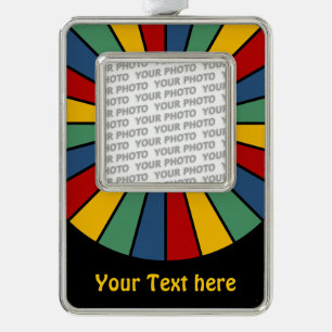 BUTTON ROUND RAYS I + your photo & text Silver Plated Framed Ornament
