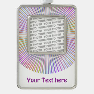BUTTON ROUND RAYS multicolored + your photo & text Silver Plated Framed Ornament