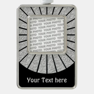 BUTTON ROUND RAYS silver + your photo & text Plated Framed Ornament