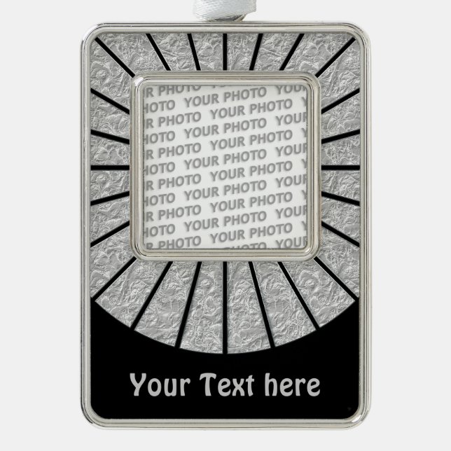 BUTTON ROUND RAYS silver + your photo & text Plated Framed Ornament (Front)