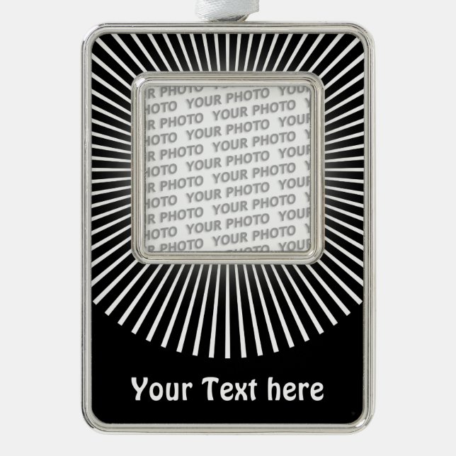 BUTTON ROUND RAYS white + your photo & text Silver Plated Framed Ornament (Front)