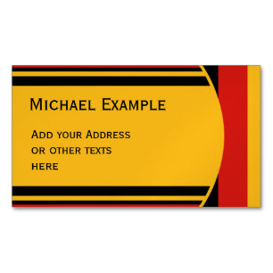 BUTTON ROUND stripes black red yellow + your text Magnetic Business Card