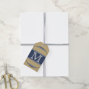 BUTTON ROUND stripes blue beige grey + your text Gift Tags