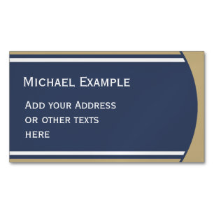 BUTTON ROUND stripes blue beige grey + your text Magnetic Business Card