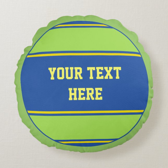 BUTTON ROUND stripes blue green yellow + your idea Cushion (Front)