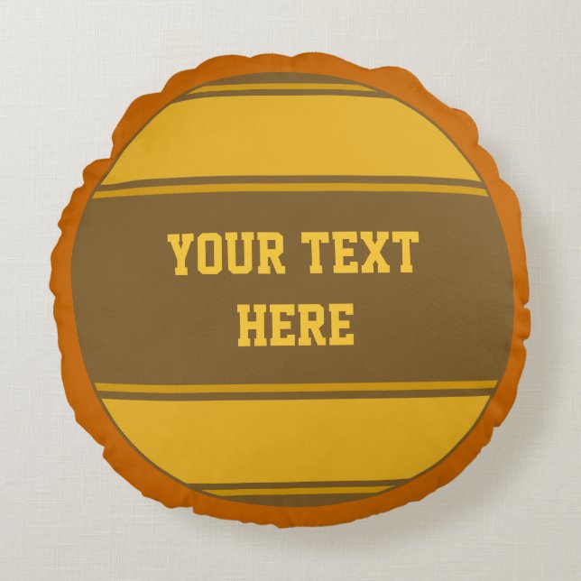 BUTTON ROUND stripes dark yellow + your text Cushion (Front)