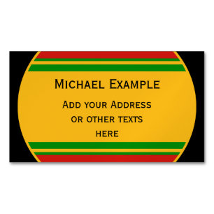 BUTTON ROUND stripes green red yellow + your text Magnetic Business Card