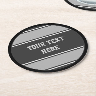 BUTTON ROUND stripes grey + your text Paper Coaster