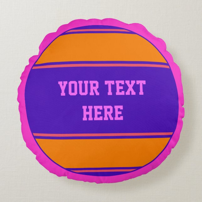 BUTTON ROUND stripes orange violet + your idea Cushion (Front)