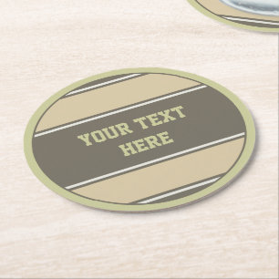 BUTTON ROUND stripes sand stone + your text Paper Coaster