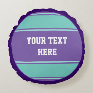 BUTTON ROUND stripes violet cyan + your text Cushion
