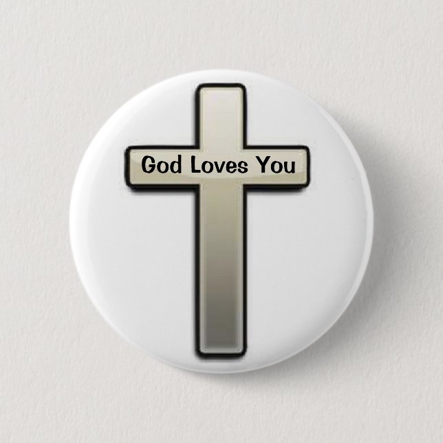 Button Silver Cross God Loves You (Front)