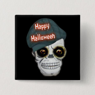 Button Skeleton Head Happy Halloween