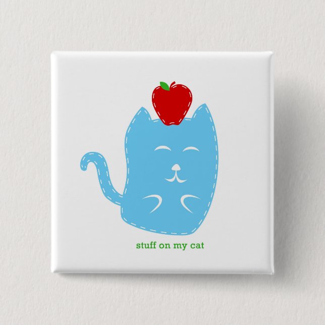 Button - stuff on my cat - cat with apple (Front)