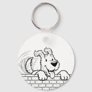 Button-style keychain with a dog design