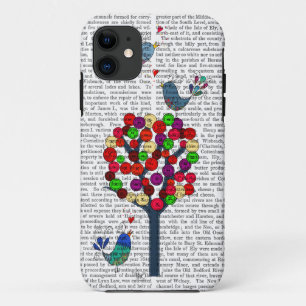 Button Tree and Birds Blue iPhone 11 Case