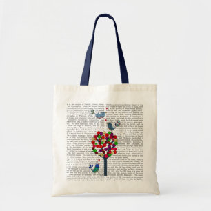 Button Tree and Birds Blue Tote Bag