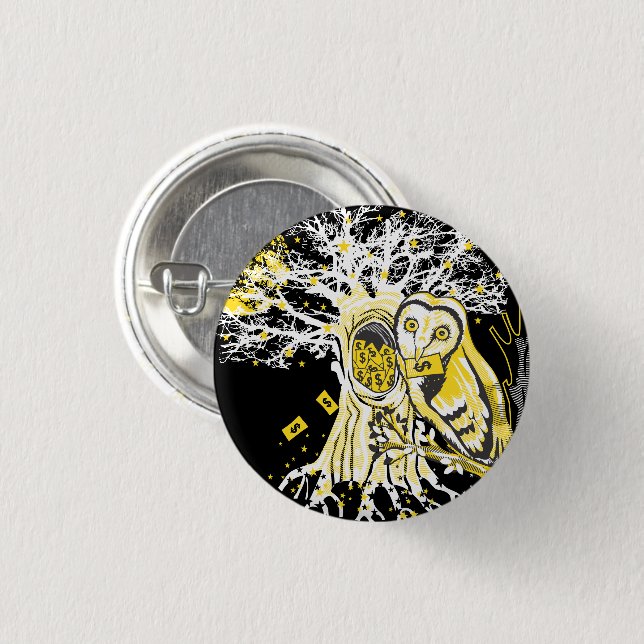 Button – Urban Tree Owl & Wealth Surreal Pop-Art  (Front & Back)