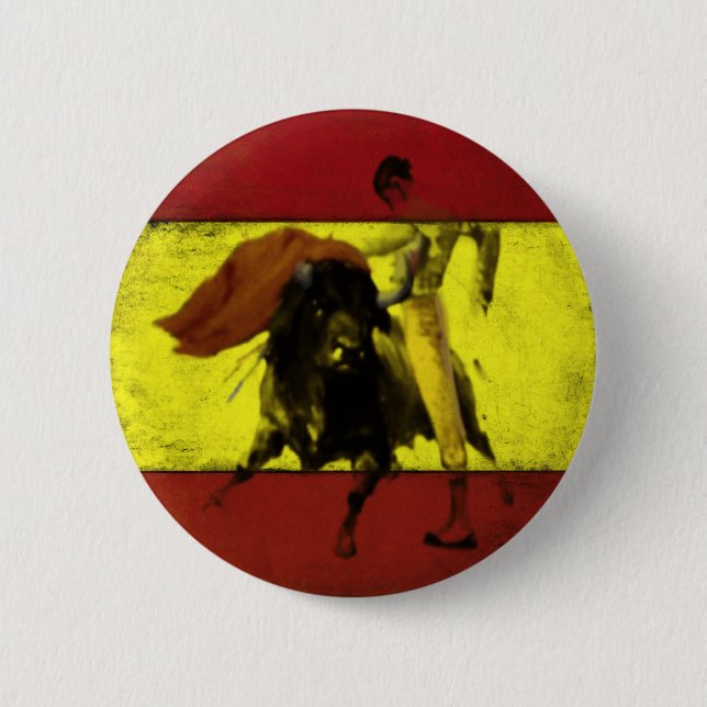 Button with Bullfight on Dirty Spanish Flag (Front)