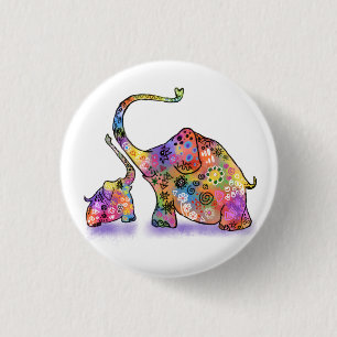 Button with Cute Baby and Mum Elephants
