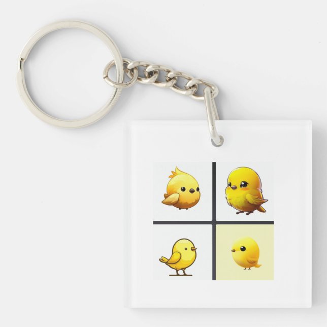 Button with  design small cute yellow birds  key ring (Front)
