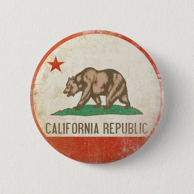 Button with Distressed California Republic Flag (Front)