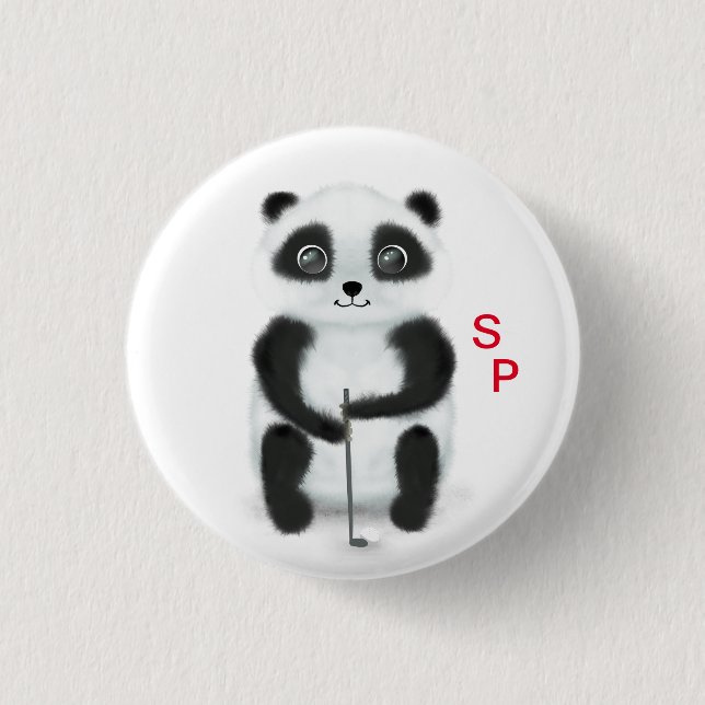 Button with golf playing panda (Front)