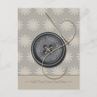 Button With Needle And Thread Sewing Design Postcard
