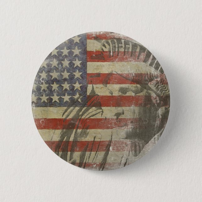 Button with Statue of Liberty on Old American Flag (Front)