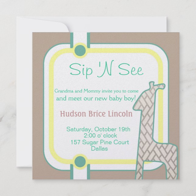 Buttoned Up Baby Giraffe Invitation (Front)
