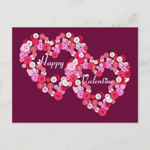 Buttonised hearts postcard