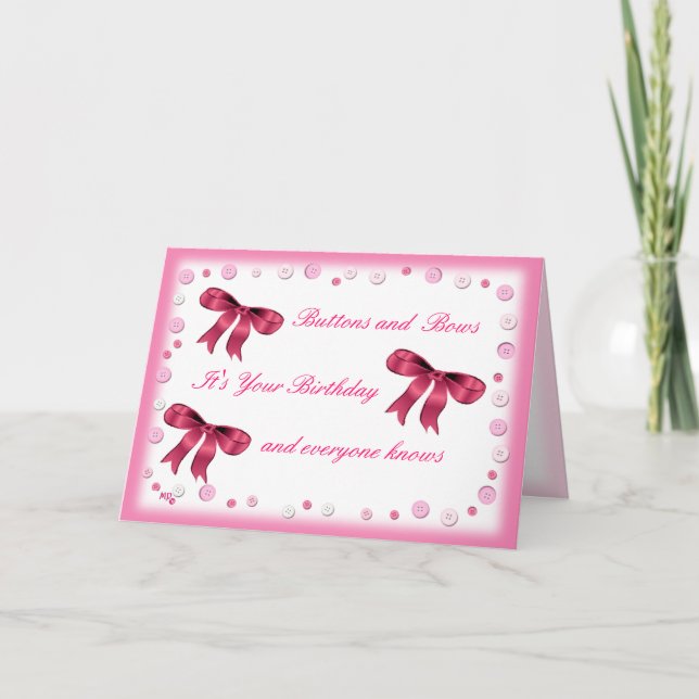Buttons & Bows- customise for any age Card (Front)