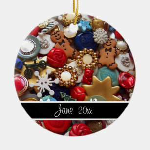 Buttons Gingerbread Men Christmas Tree Ceramic Ornament