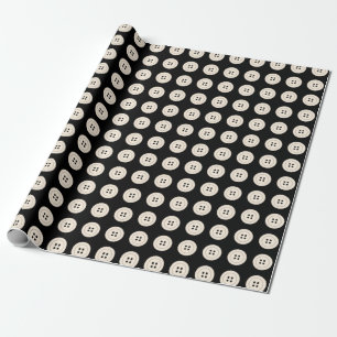 Buttons Minimalist Modern Dot Pattern Black Cream Wrapping Paper