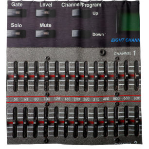 Buttons on a sound mixer in a recording studio. shower curtain