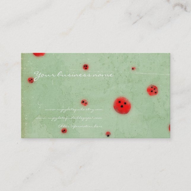 Buttons red aqua distressed handmade business card (Front)