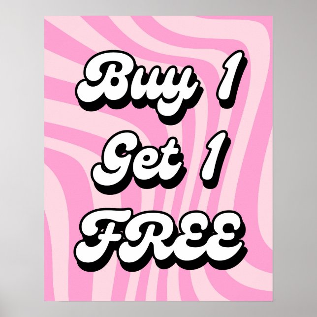 Buy 1 Get 1 Free Sale Sign, Pink BOGO Sale Poster (Front)