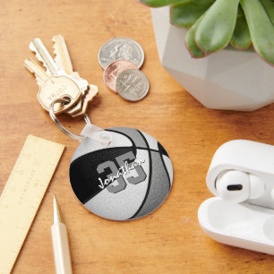 buy 1 or in bulk black grey custom basketball key ring
