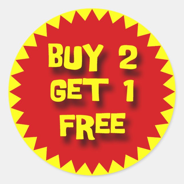 BUY 2 GET 1 FREE RETAIL BADGE CLASSIC ROUND STICKER (Front)