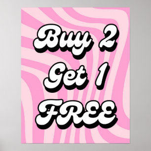 Buy 2 Get 1 Free Sale Sign, Pink Sale Poster