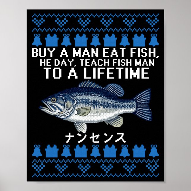 Buy A Man Eat Fish Funny Ugly Christmas Sweaters L Poster (Front)