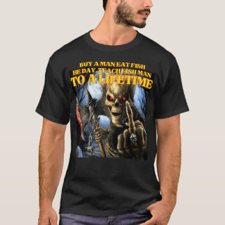 Buy A Man Eat Fish Wrong Funny Hard Skeleton T-Shirt