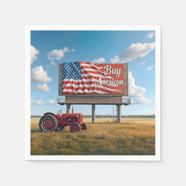 Buy American Billboard Sign With Old Tractor Napkin (Front)